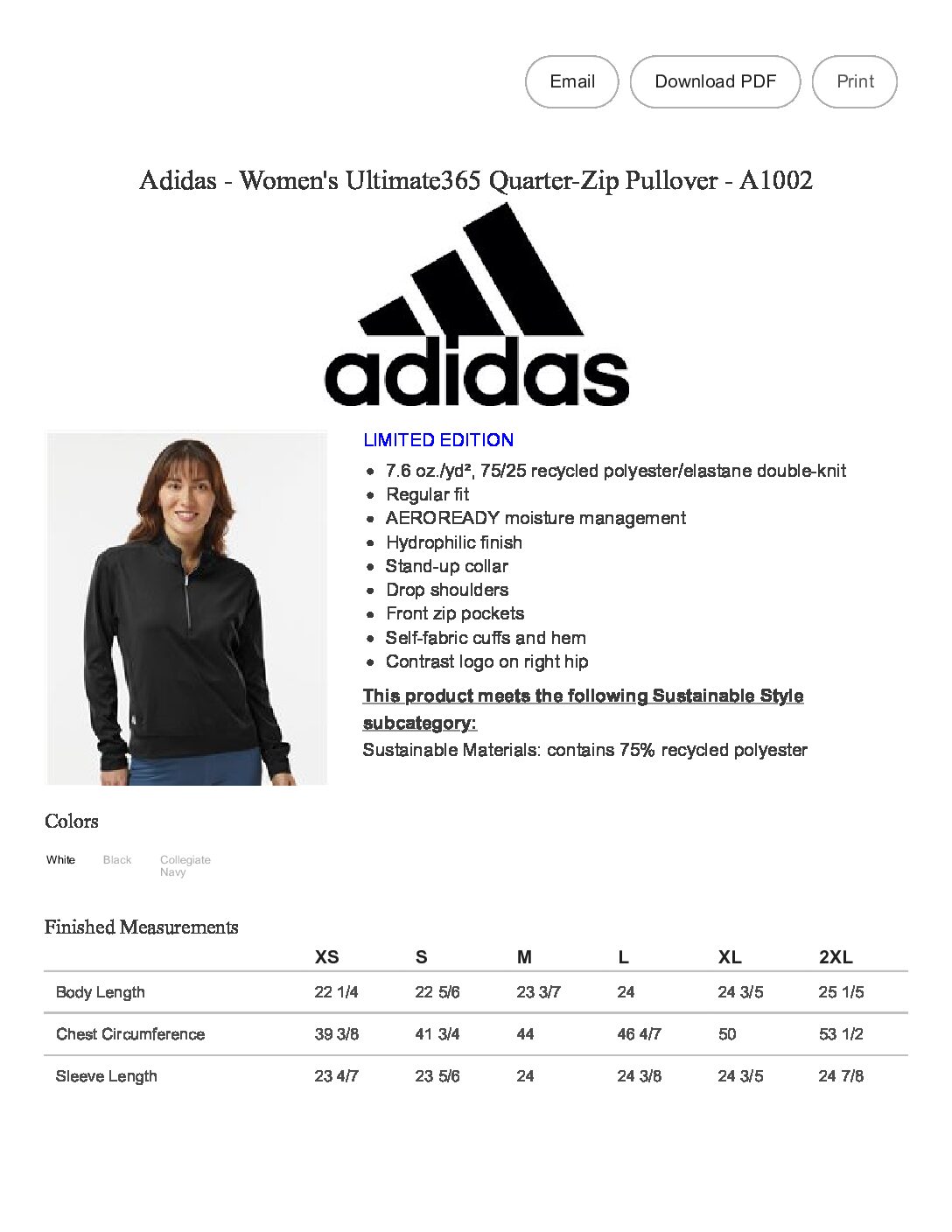 Adidas - Women's Ultimate365 Quarter-Zip Pullover - A1002 - Image 3